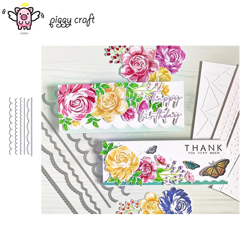 Piggy Craft metal cutting dies cut die mold 6Pcs Lace wavy edges Scrapbook paper craft knife mould blade punch stencils | Дом и сад
