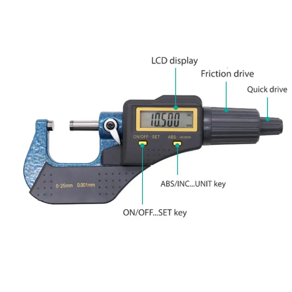 Большой ЖК-дисплей 0-25 мм Цифровой Электронный микрометр сталь высокой точности 0,001 мм спиральный микрометр