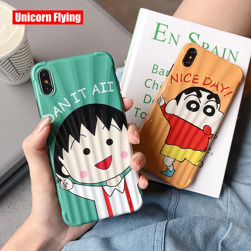 

LinXiang Anime Cute Chi-bi Maruko Crayon Shin-chan Couples Soft Phone Case Back Cover For iphone 6 6s 7 8 Plus X XS Max XR