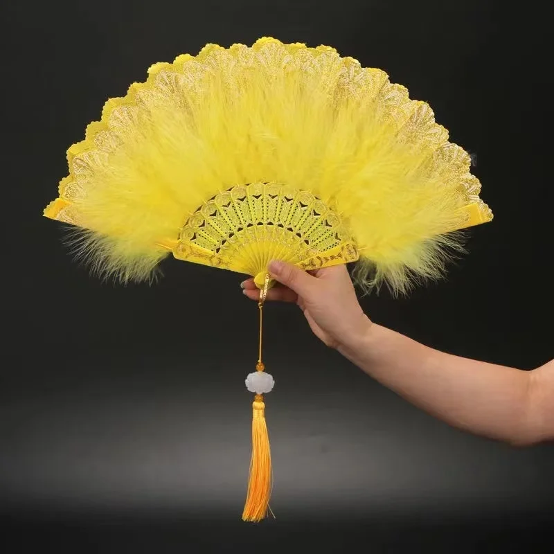 Lolita Feather Folding Fan Japanese Sweet Fairy Girl Dark Gothic Court Dance Hand Fan with Pendant Gift Wedding Party Decoration folding fan,hand fan,silk fans