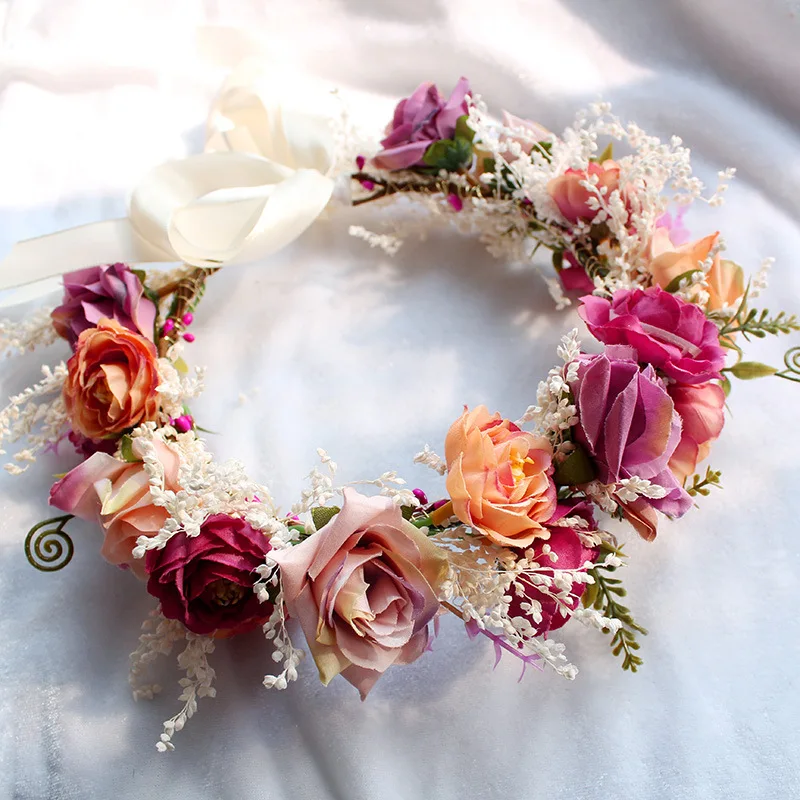 Bride Bridesmaid Simulation Flower garland  Dried flower headband wedding hair accessories for bride