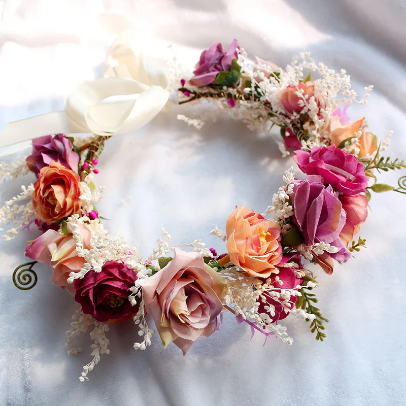 Bride Bridesmaid Simulation Flower garland Dried flower headband wedding hair accessories for bride