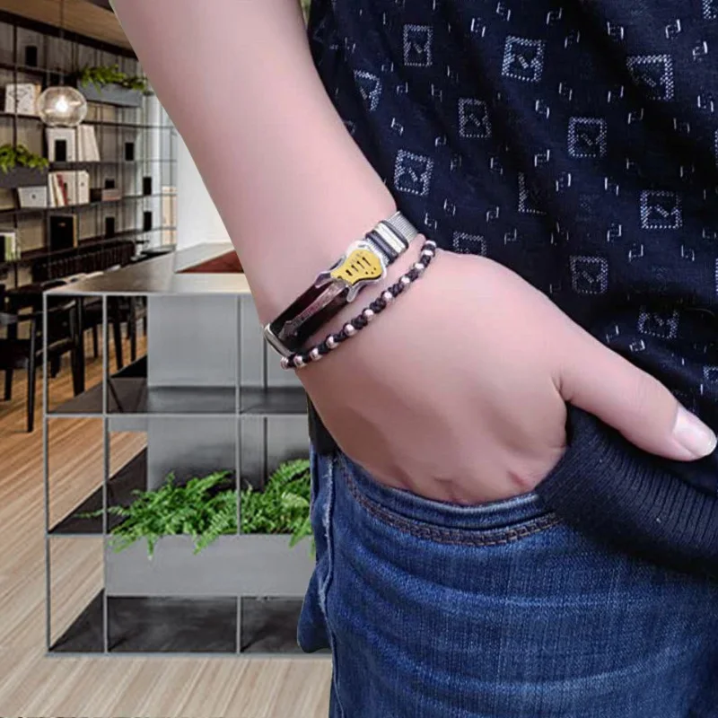 Guitar Mesh Bracelet Strap Stainless Steel Bangle Punk Jewelry for Men