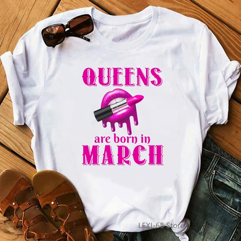 Футболка женская с принтом в виде розовой помады модный топ надписью Queen are born in