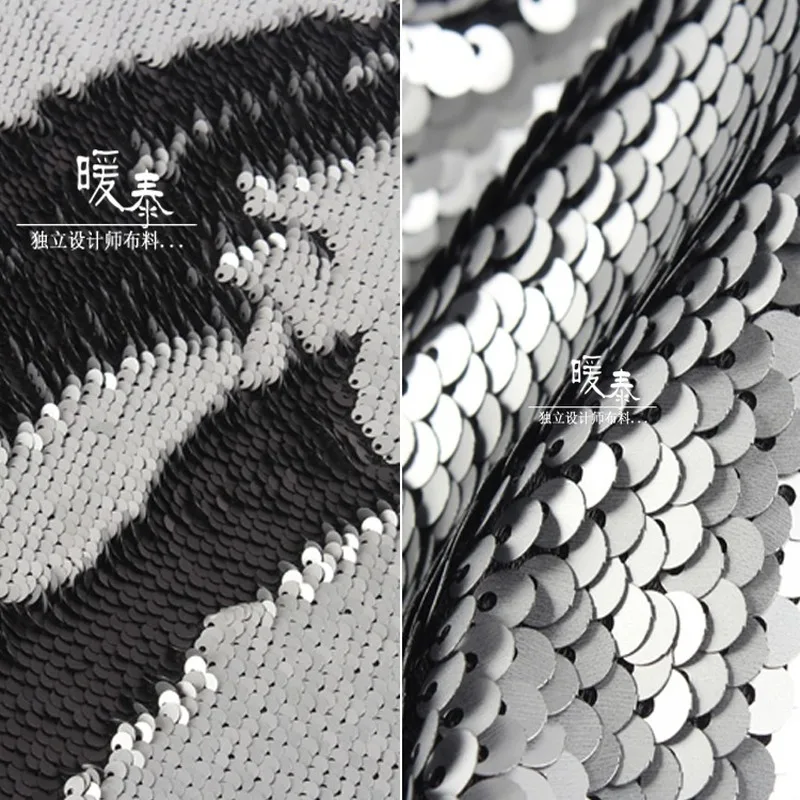 

Embroidered Sequin Fabric Silver Black Fish Scale Sequins DIY Mermaid Stage Clothes Props Decor Skirt Dress Designer Fabric