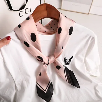 

New big small dot combine design Silk Scarf Comfortable Breathable 70 cm square Scarfs for hair Women neck scarves neckerchief