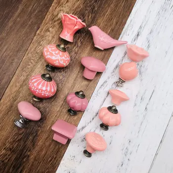 1pcs Kitchen Ceramic Pink PullsKnobs for Cabinets Cupboard Dresser and Drawers Pull Handles Made of Solid Ceramic Multi Design