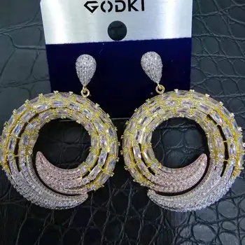 

GODKI New Trendy Geometry Dangle Earrings For Women Wedding Cubic Zircon CZ Engagement Party Indian gold earrings for women 2019