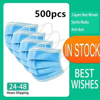 

In Stock! 500 Pcs Disposable Earloop Face Mouth Masks Mouth Mask Non-woven Melt Blown 3-layer Mascarilla