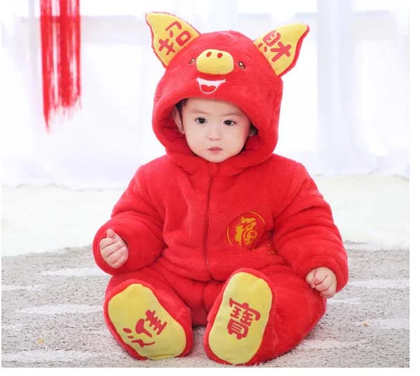 

Baby rompers new year Lucky red pig kids clothes new born baby costume boy jumpsuit warm winter animal pajamas