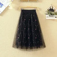 Простая элегантная юбка, эластичная юбка с завышенной талией, Женская плиссированная однотонная кружевная сетчатая Юбка Faldas Mujer Moda