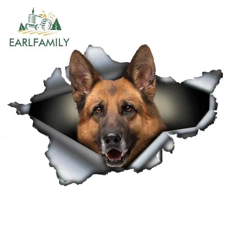 Автомобильная наклейка EARLFAMILY с немецкой овчаркой металлическая разорванными