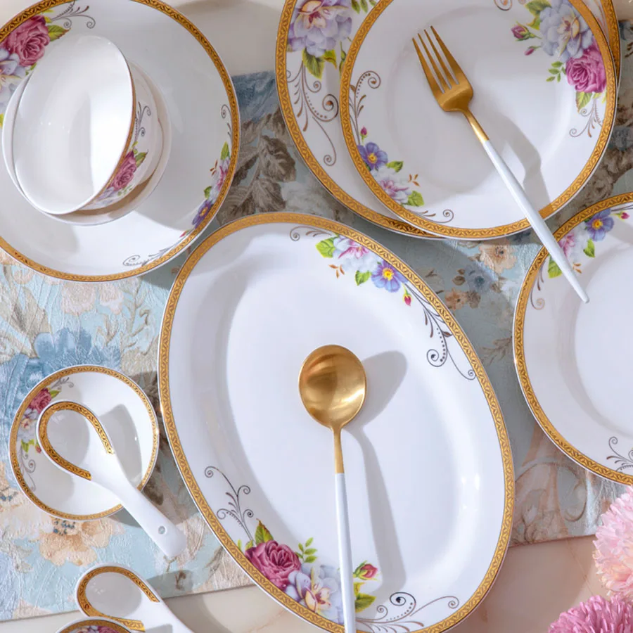 60 Heads jingdezhen ceramics chinese dishes tableware ceramics Dinner Dish Rice Salad Noodles Bowl rice bowl Dinnerware Sets