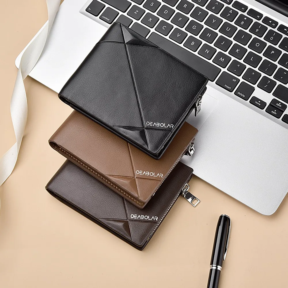 Mens leather wallet short With Zipper Coin Pocket Vintage stripe Male Short Money Purse hombre Card Holder New men wallets 2021