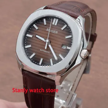 

Sapphire glass Bliger 40mm coffee dial luminous marks square case date window automatic movement men's wrist watches