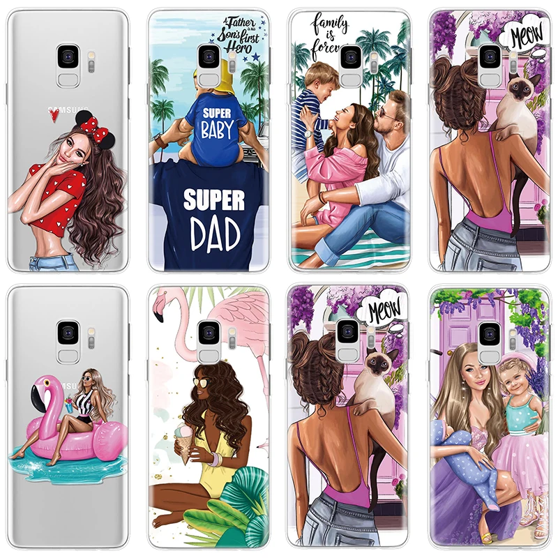 

Black Brown Hair Baby Mom Girl Case For Samsung Galaxy J6 J5 J4 Plus J8 2018 J3 J7 Prime Max 2015 2016 2017 Fundas TPU Soft Cute
