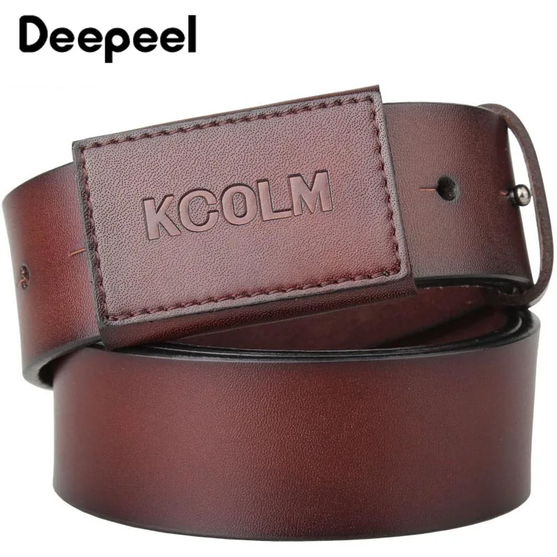 Deepeel, 3,8*105-160 см, Харадзюку, второй слой, CowhideLeather, ремень, Ретро стиль, натуральная кожа, не вызывает аллергию, гладкая пряжка, ремень для мужчин