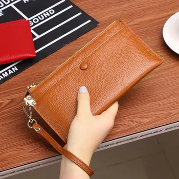 

ZZSLHL 2019 Women Genuine Leather Wallet Long Design Zipper Wallet Ladies Thin Clutch Bags Cow Leather Purses Card Holder
