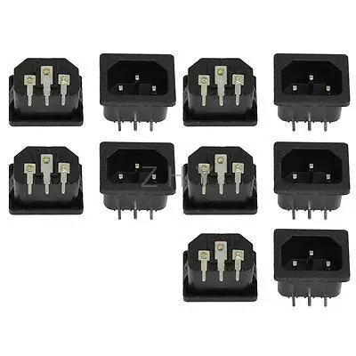

10 x AC 250V 10A IEC320 C14 Bent 3 Pin Male Power Plug Black
