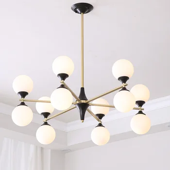 

E27 Nordic Simple LED Chandeliers Black Plus Gold Glass Ball Lighting Hanging Fixtures For Dining Living Room Indoor Home Deco