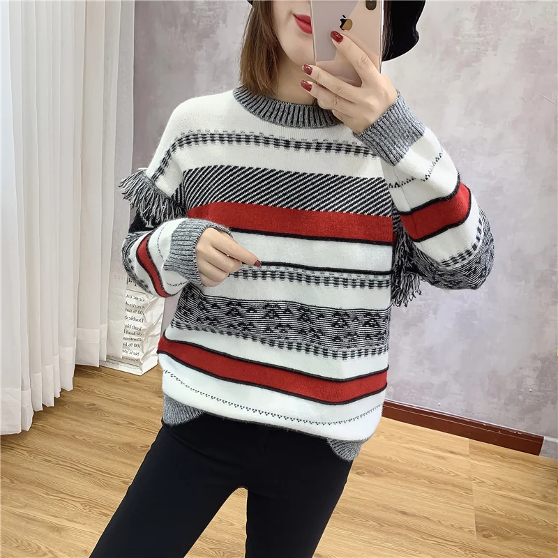 

1333052 (room 4, row 5) new striped fringed Pullover knitted sweater jd