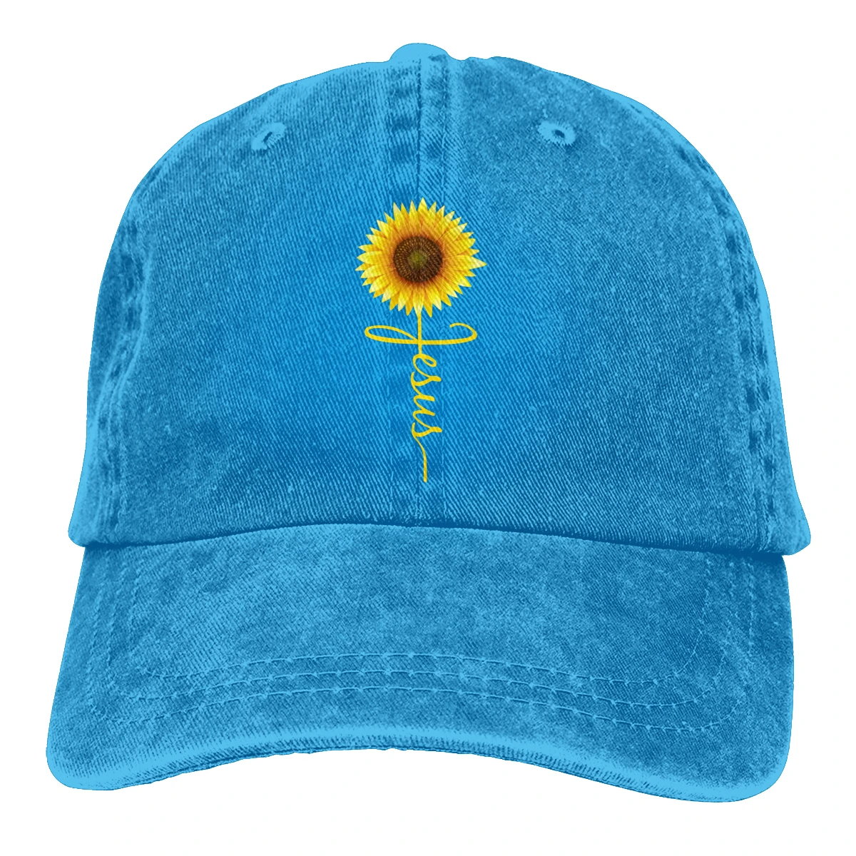 Подсолнух с Хесусом Casquette черный унисекс Мужские Женские джинсовые бейсболка с ремешком кепки Регулируемый Гольф папа шляпа