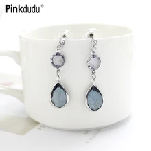 Pinkdudu Boho Elegant Drop Crystal Long Stud Earrings Alloy Inlaid Light Blue Earrings for Women Jewelry Accessories Gifts PD441