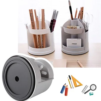 

LBER Functional 7 Compartments Rotating Pen Pencil Holder Desk Organizer Plastic Desktop Stationery (Gray)