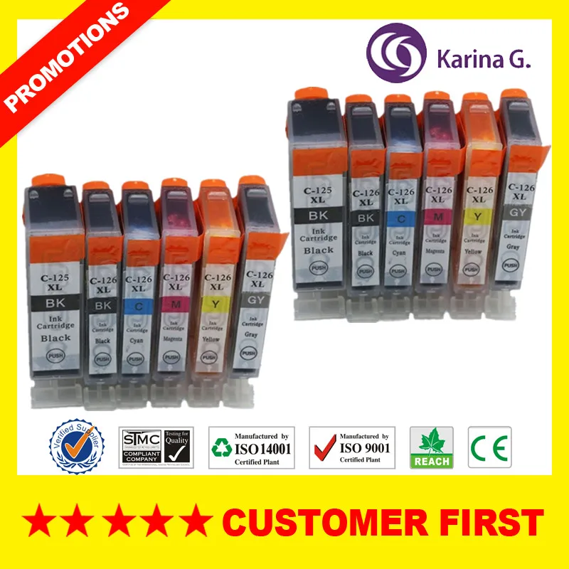 2Sets ( 12PCS ) Совместим с Canon PGI125 CLI126 чернильный картридж для принтера Canon принтерам PIXMA MG6110 MG6210 и т. Д - Цвет: 2Sets ( 12PCS )