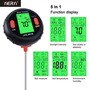 

Yieryi New 5 in 1 PH Soil Tester Water Moisture Meter Humidity Thermometer Photometer Water Meter Plants Hydroponics Analyzer
