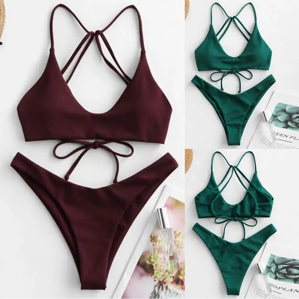 maroon two piece swimsuit