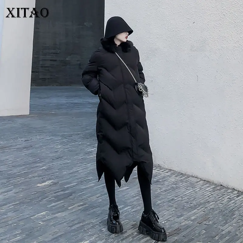 XITAO Женская Модная парка 2019 зимняя необычная полосатая прямая с длинным рукавом