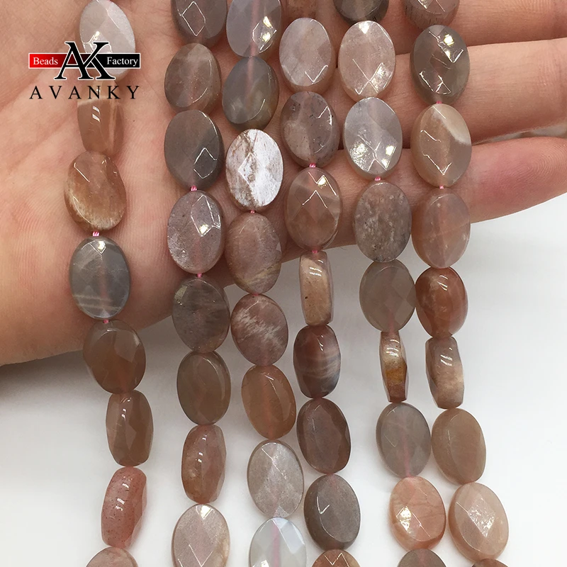 8x12mm Natural GemStone Orange Moonstone Faceted Oval Spacer Beads For Jewelry Making Diy Bracelets Necklace Accessories 15