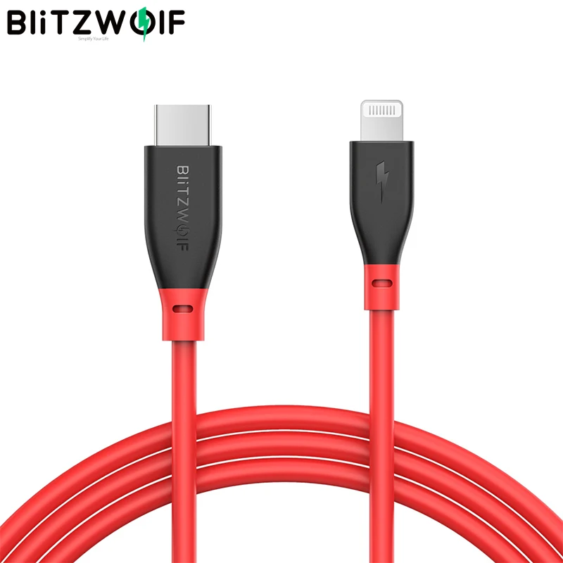 Skup BlitzWolf typu C do Lightning 3A kabel do transmisji danych W z certyfikatem MFi PD3.0 ładowarka telefon komórkowy szybkie ładowanie dla iPhone 11 pro Max Macbook
