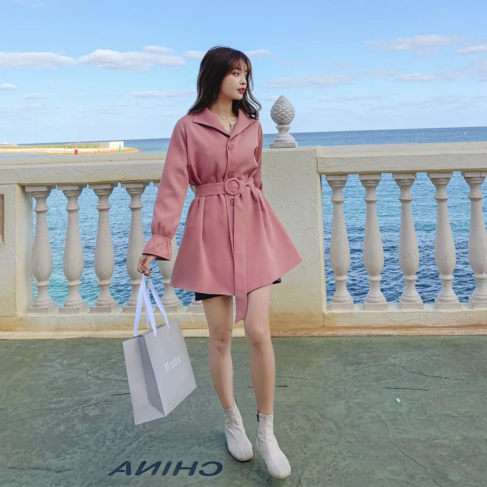 

Photo Shoot Korean-style CHIC Wind Mid-length A- line Skirt Pendulum Waist Hugging Coat 2020 Spring New Style WOMEN'S Dress Retr