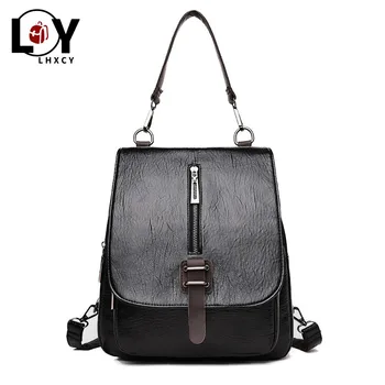 

Vintage Pu Leather Clamshell Backpacks For Women High Qualit Multifunction Shoulder Bookbags New Luxury Waterproof Designer Bags