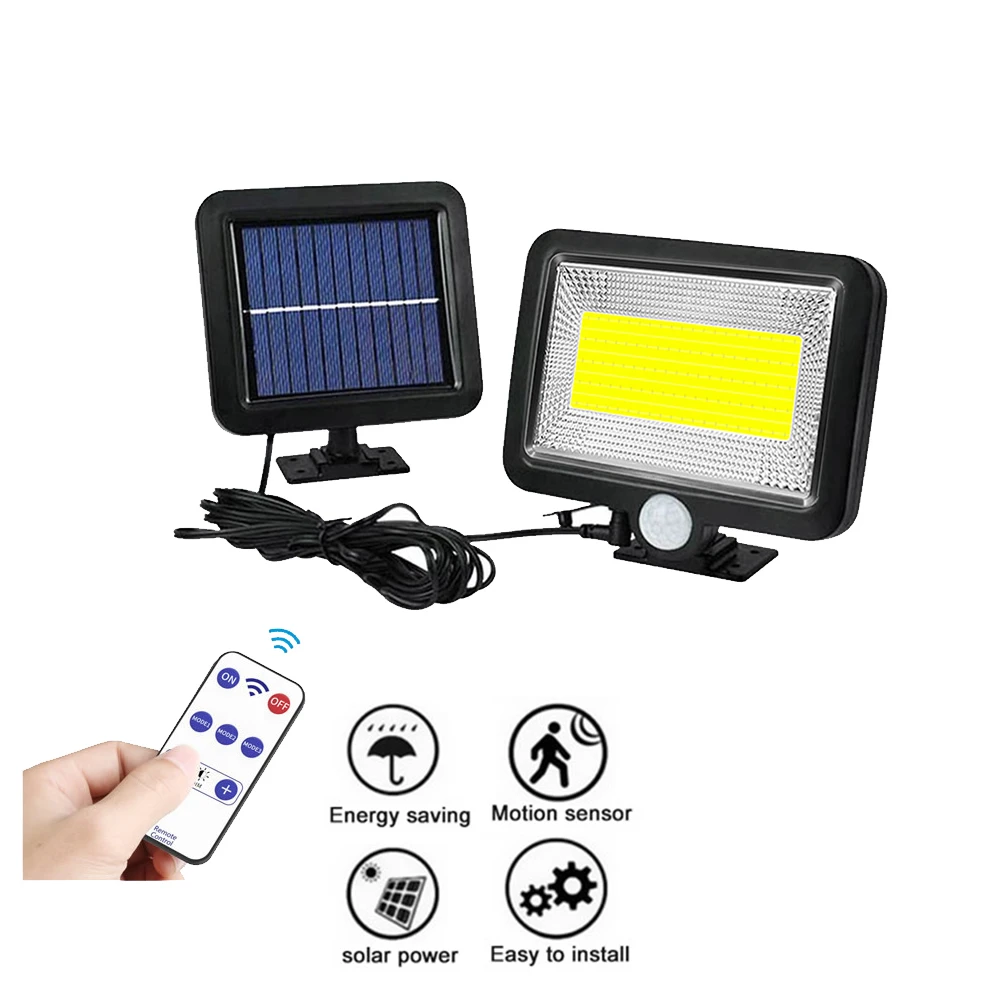

100 LED solar Outdoor Street Waterproof Wall Power Street Light PIR Motion Sensor Light Garden Security Lamp seperable 5M cable