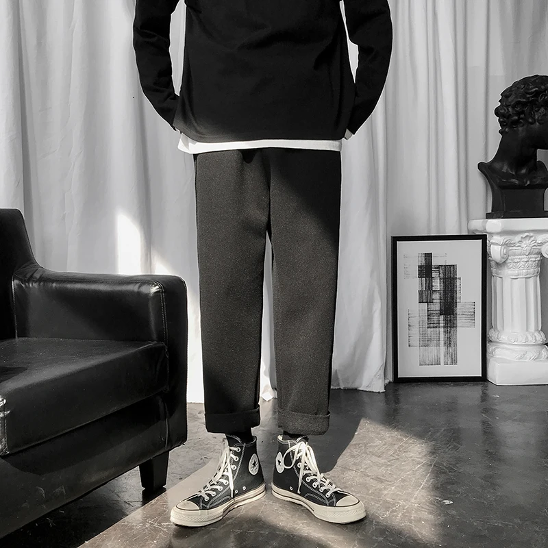 Зимние Утепленные шерстяные брюки мужские модные однотонные повседневные брюки мужские уличные свободные брюки в стиле хип-хоп мужские M-2XL