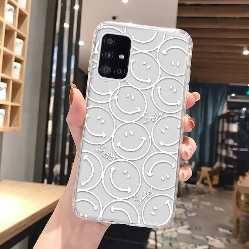 A12 Case For Samsung A51 Case Clear Funda Samsung S22 Ultra S21 A52S A32 5G 20 FE A50 A31 M31 A21S A71 A72 A13 Cute Smile Covers