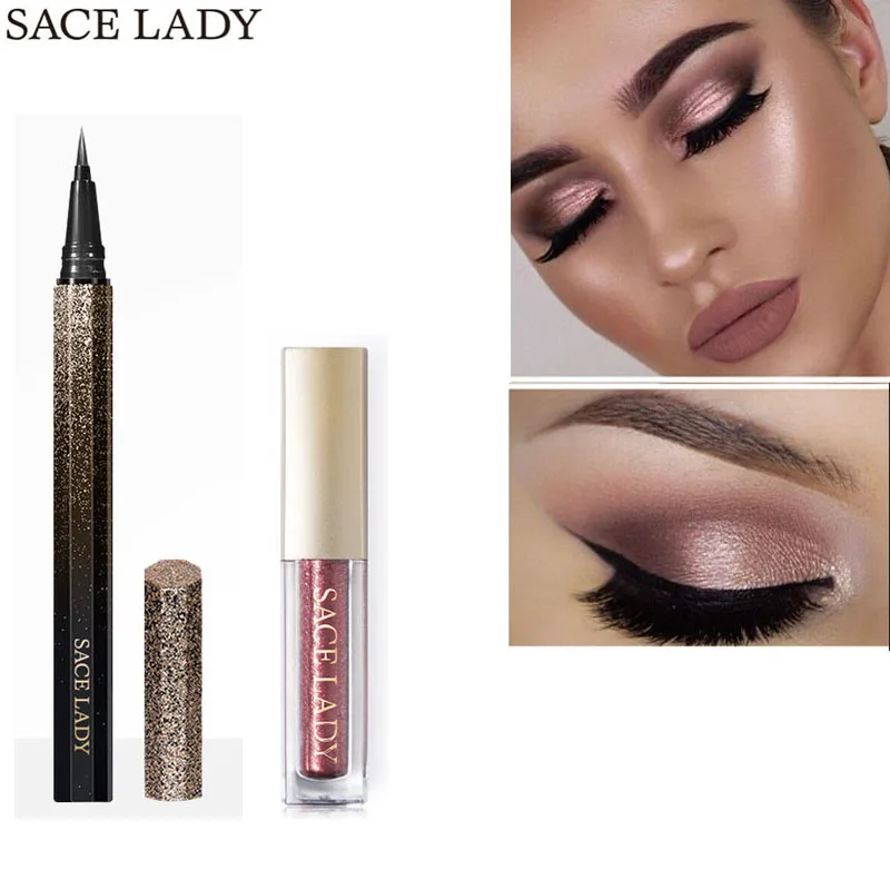 

SACE LADY Eye Makeup Set Glitter Liquid Eyeshadow Black Eyeliner Make Up Kit Waterproof Shimmer Eye Shadow Long Lasting Cosmetic