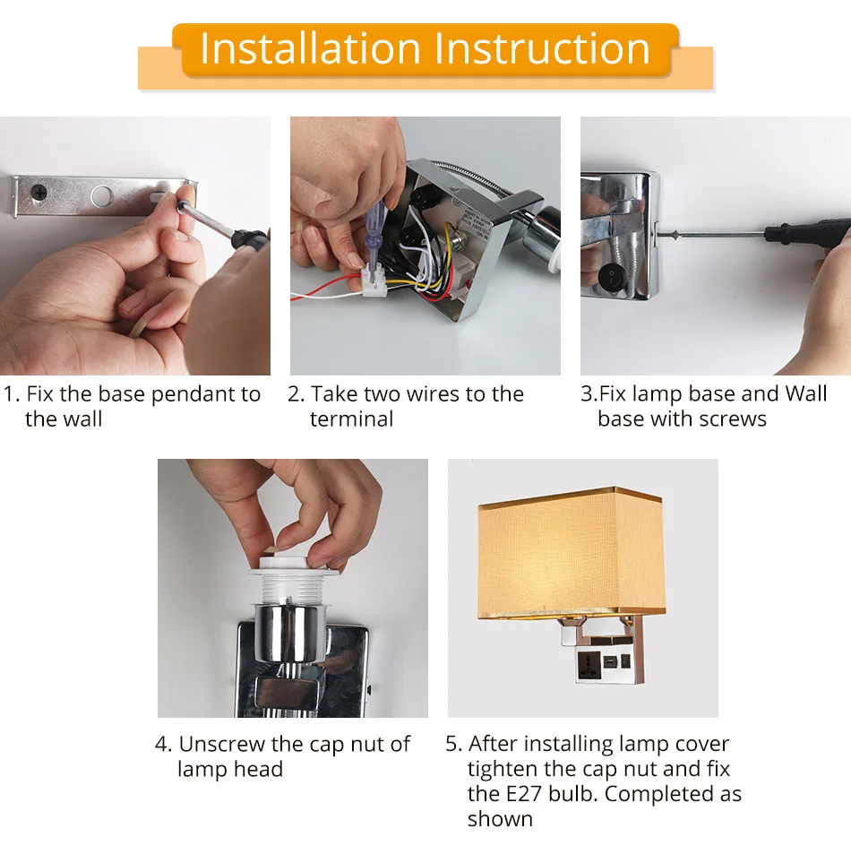 Socket USB E27 LED Bulb Wall Lamp Stair Bathroom Sconce Wall Lights with Switch Applique Nordic Bedside Lamps Bedroom Lighting (11)