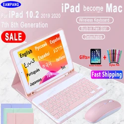 Para ipad 10.2 caso de teclado para apple ipad 10.2 2019 2020 7 8 7th geração mouse inglês russo coreano espanhol teclado