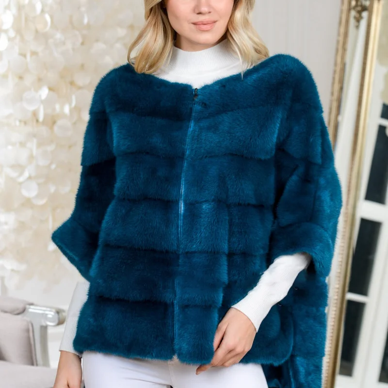 FURSARCAR Casual Style Real Mink Fur Shawl Natural Mink Fur Coat Women Thick Warm Winter Coat Top Fashion Elegant Female Clothes