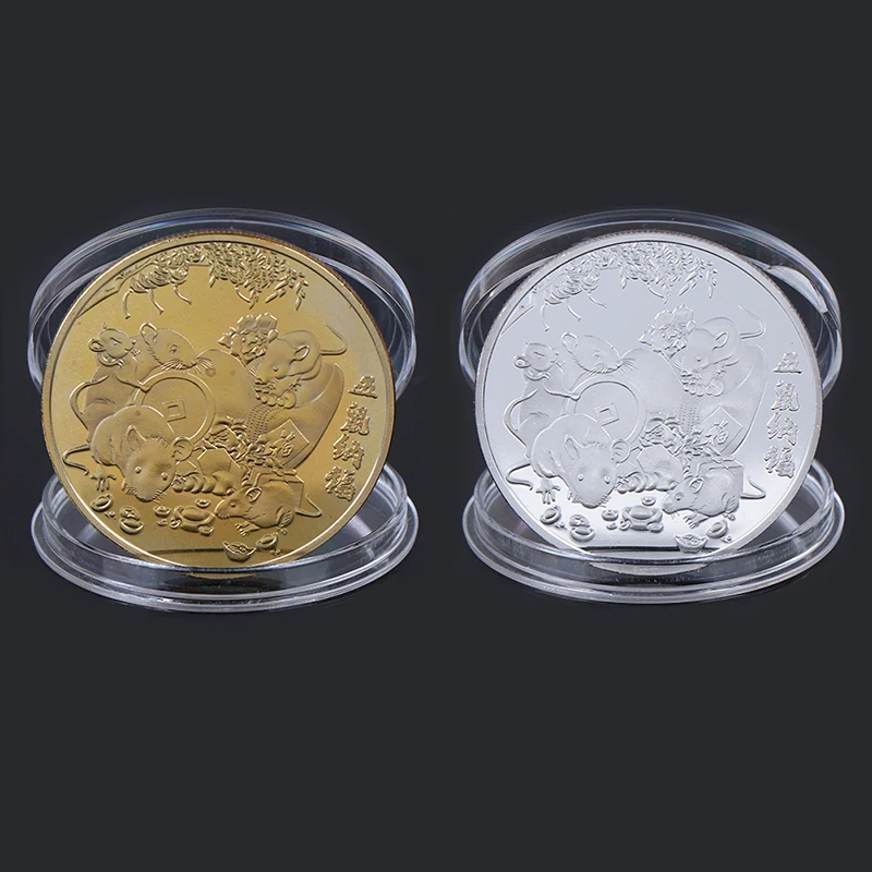 

Year of the Rat Commemorative Coin Chinese Zodiac Souvenir Challenge Collectible Coins Lunar Calendar Collection Art Craft