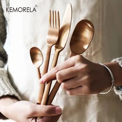 4Pcs/Lot New Arrival Multicolor Cutlery Set Matte Stainless Steel Dinnerware Set Black Rose Gold Knife Fork Scoop Tableware Set