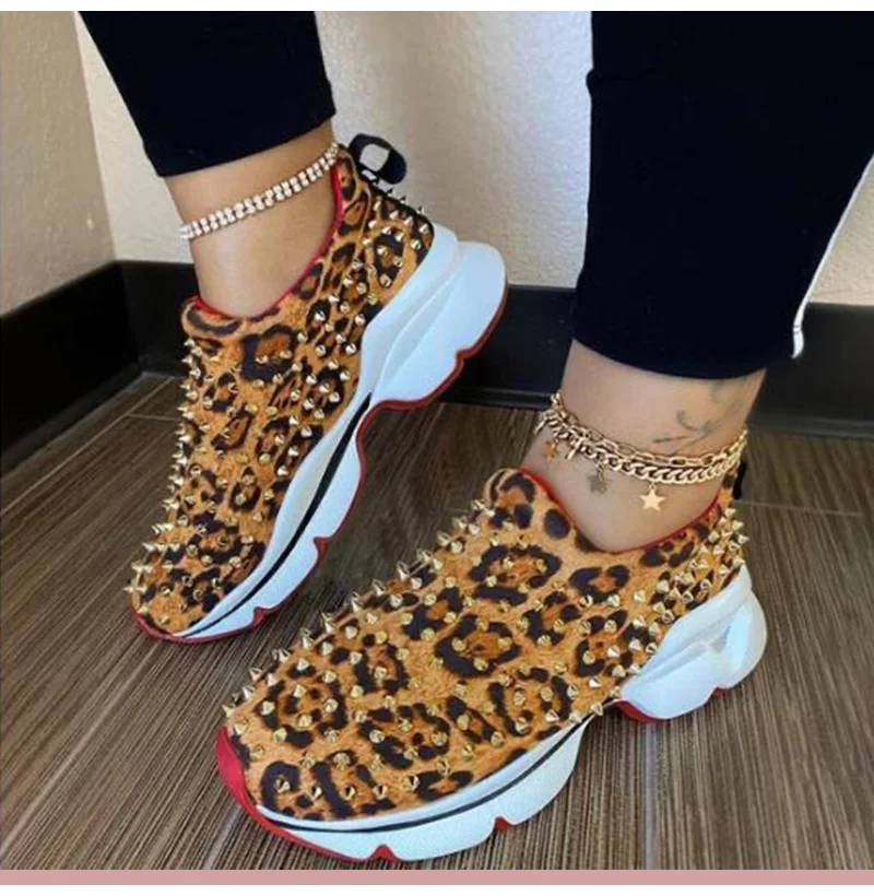 Sneakers Women Vulcanized Woman Rivet Shoes Female Platform Wedges Women's Leopard Casual Ladies Women's Sneakers Tennis Female