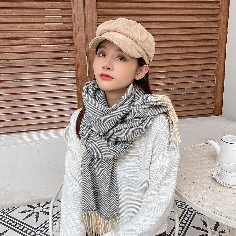 

2020 Autumn Winter Fashion Scarf for Girl Retro Plaid Lady Fringed Shawls Cashmere Like Pashmina Hijabs Women Scarves Wraps Warm