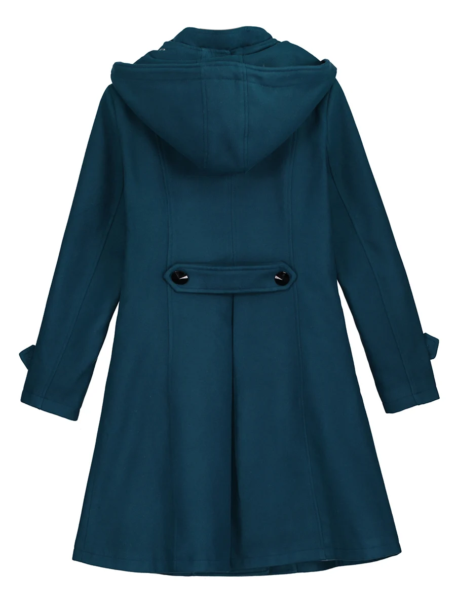 Women Coats Casual Vintage Elegant Winter Black Office Lady Plus Size Slim Hooded Button Green Female Fashion Retro Overcoats