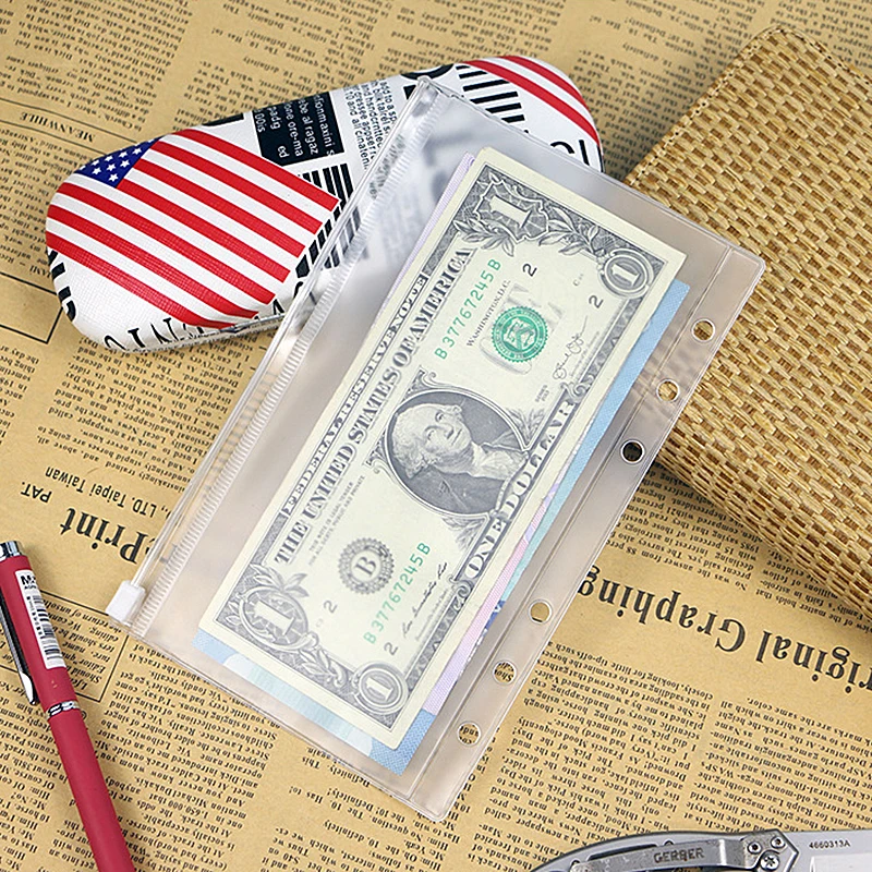 Bolsas de PVC con cremallera A6, 5 uds., bolsa transparente estándar de 6 agujeros, para billetes de tarjeta, hojas sueltas, soporte de plástico para tarjetas, documentos de almacenamiento