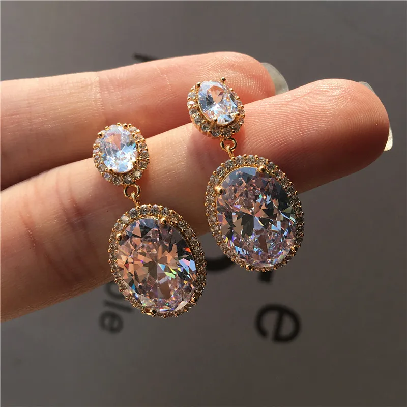 Yellow Gold White Роскошные женские хрустальные большие серьги с фиолетовыми камнями 925 пробы серебряные серьги-гвоздики винтажные циркониевые свадебные серьги для женщин - Окраска металла: Yellow Gold White